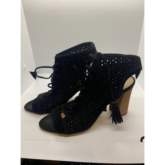 EUC Marc Fischer Black Block heel and toe Suede Lace Up Heels Sz8M - Picture 4 of 6